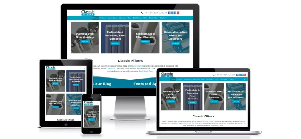Classicfilters.com: a multilingual business website - 175% visits increase - website detail
