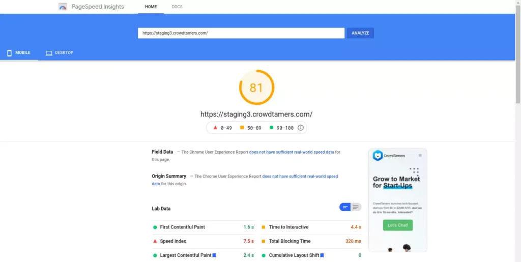 Crowdtamers Gutenberg redesign + Speed optimisation: 31/100 to 80/100 on mobile | Canada